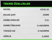 VOLTZ VZHD-20 AKÜLÜ KIRICI DELİCİ MATKAP 20V-5Ah