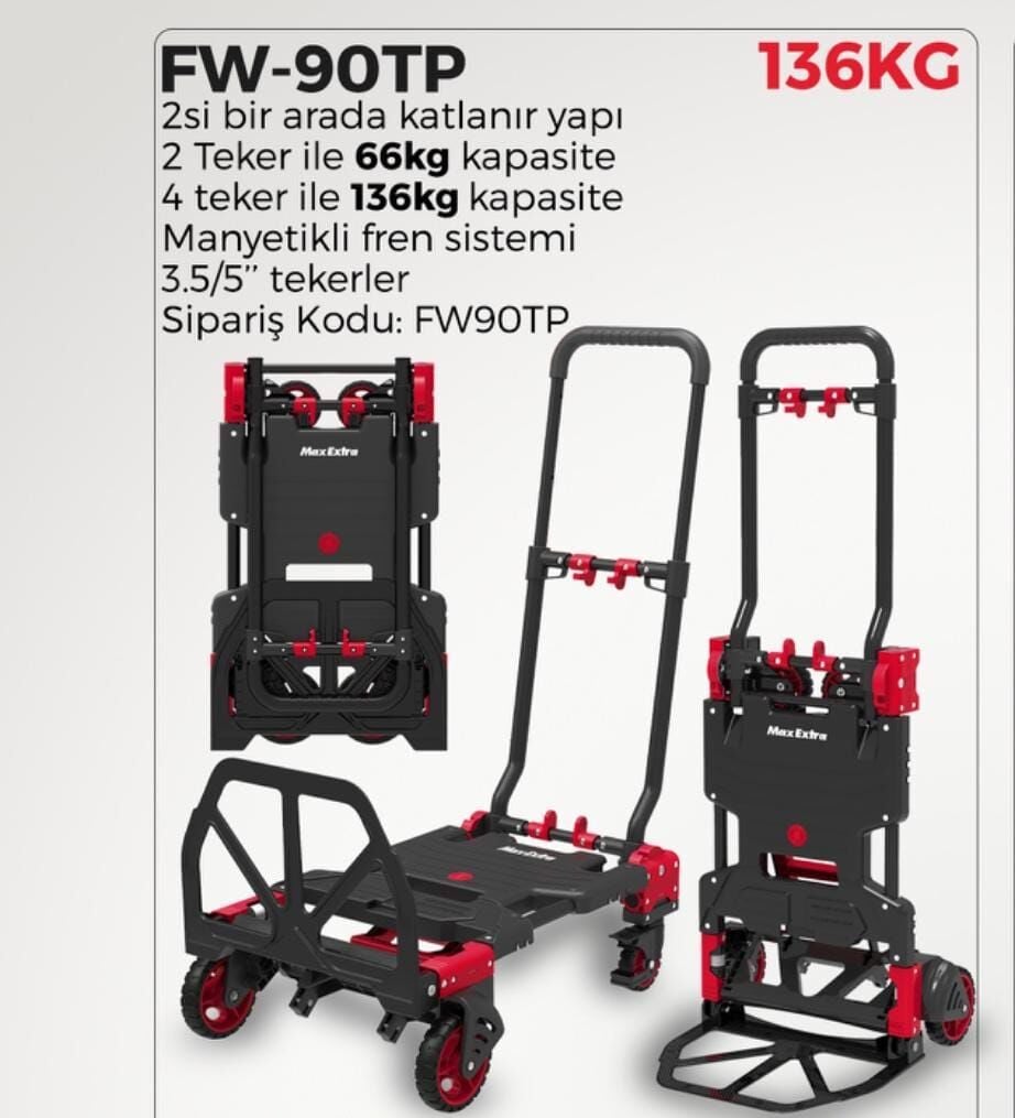 max extra FW-90TP 66/136 kg Çok Fonksiyonlu Katlanır El Arabası