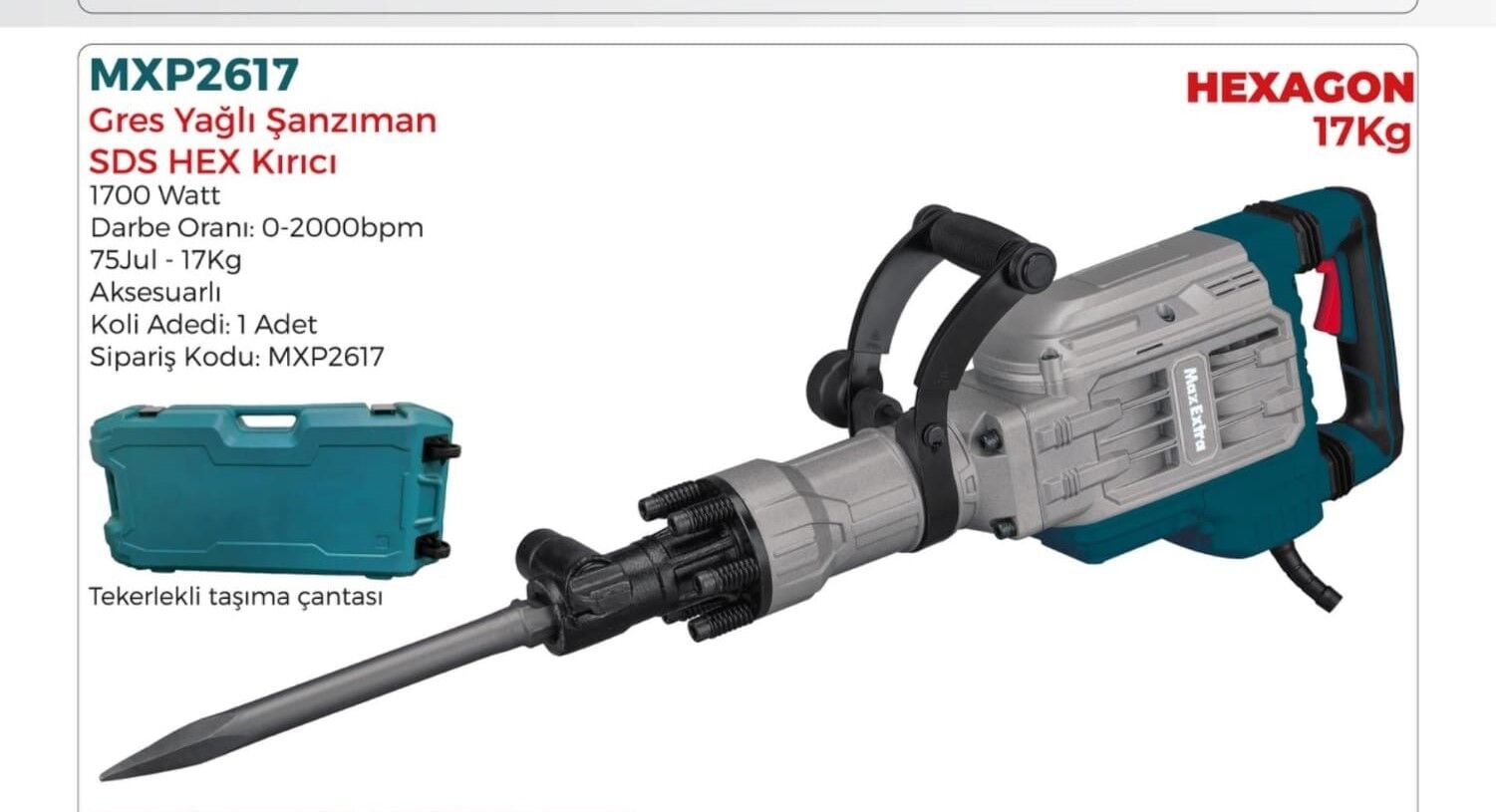Max Extra MXP2617 Sds Hex Kırıcı 17Kg 75jul 1700w