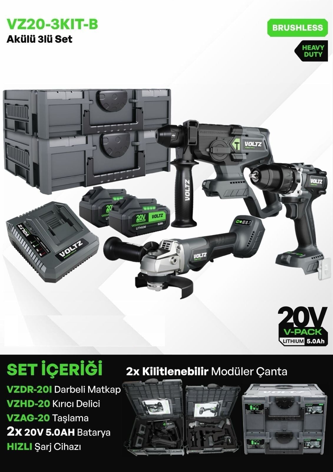 VOLTZ VZ20-3KIT-B AKÜLÜ ÜÇLÜ SET